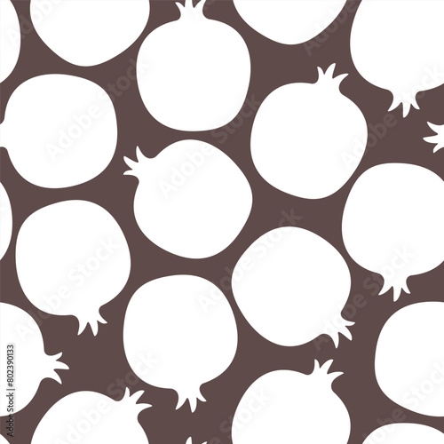 Seamless pattern of laconic white pomegranate fruits on a gray-brown background
