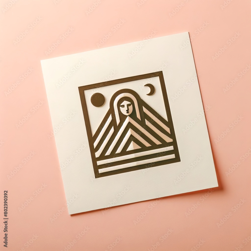 Abstract Geometric Mountain and Moon in Minimalist Paper Cutout Art on Pastel Background Abstract Geometric Mountain and Moon in Minimalist Paper Cutout Art on Pastel Background