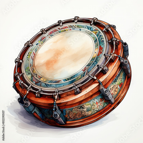 Watercolor Colorful Bodhran Illustration, Generative Ai