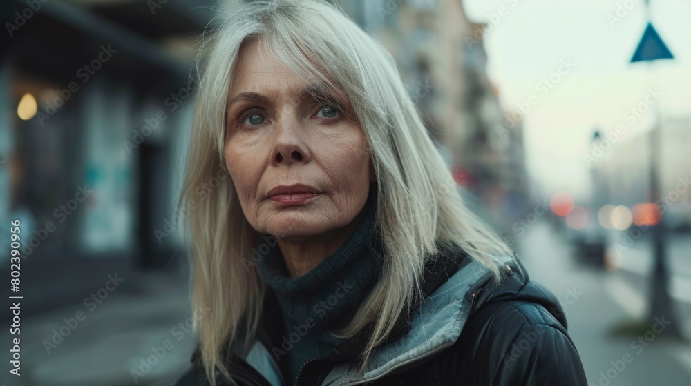 Fototapeta premium Old Latino Woman with Blond Straight Hair 1990s style Illustration.