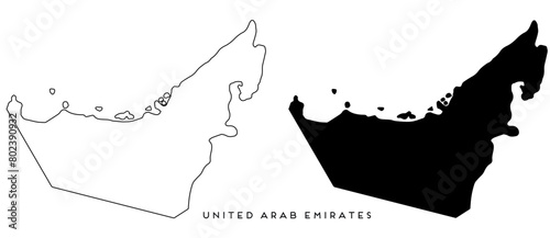United arab emirates map outlined and black vector set white background