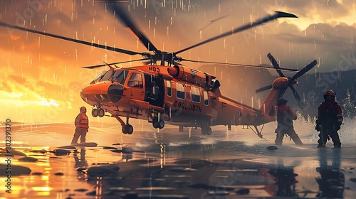 Landing rescue helicopter, Rescue, Emergency concept