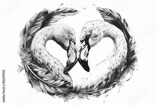 Two flamingos creating heart with their necks, suitable for love themes photo