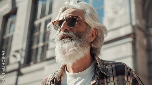Old Persian Man with Blond Straight Hair 1990s style Illustration.