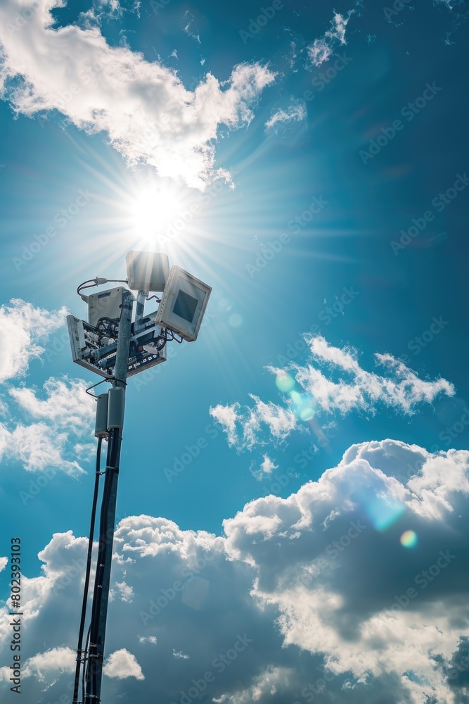 Street light with sun shining behind, suitable for urban concepts