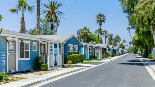 Mobile Park Homes in a California Town: Exploring Residential Street Views and Architectural Lifestyle. Concept Mobile Park Homes, Residential Street Views, Architectural Lifestyle, California Town © Ян Заболотний