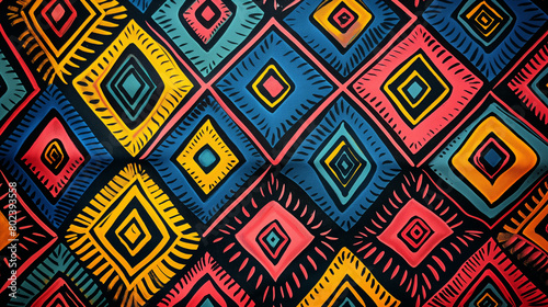 abstract background, African patterns blue, orange, green, turquoise