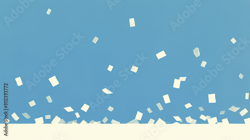 Flying Papers in Blue Sky Abstract background banner photo