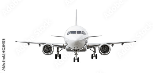 Modern passenger airplane ascending with landing gear down, isolated against a transparent background, illustrating aviation and travel. Generative AI photo
