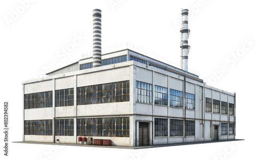 Industrial Factory Complex, Manufacturing Plant Facility on white background.