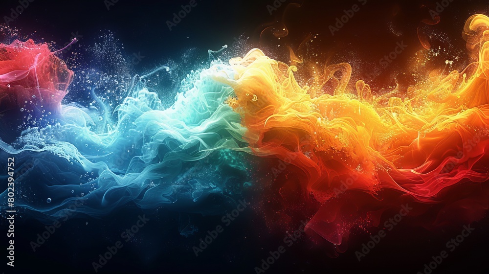 A stunning painting of the world with water and fire elements emerging from it. A stunning painting of the world with water and fire elements emerging from it.