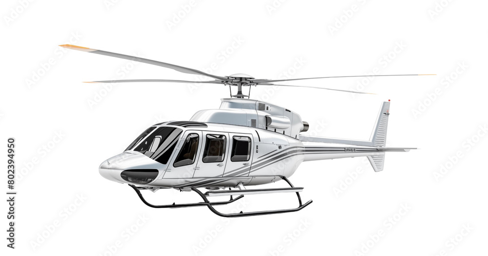 Luxurious private helicopter with gold and white livery, poised for takeoff on a clear day. Generative AI