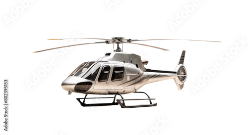 Luxurious private helicopter with gold and white livery, poised for takeoff on a clear day. Generative AI