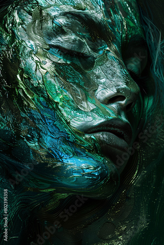 Green and Blue Female Portrait in Abstract Textures © VibrantVisionsStudio