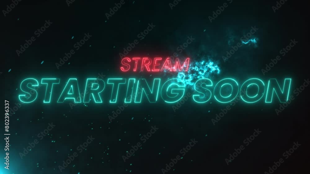Stream starting soon neon text animation suitable for video live streaming. Animated neon starting soon text, advertising next business concept. Glowing Light 4K.