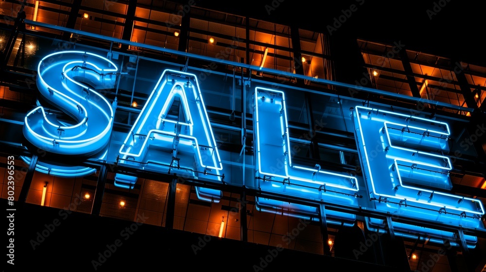 Vivid neon sign showcasing the word  sale  for eye catching promotional purposes