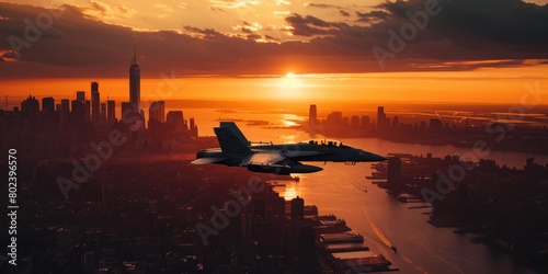Sky Guardian  Fighter Aircraft Over NYC at Sunset