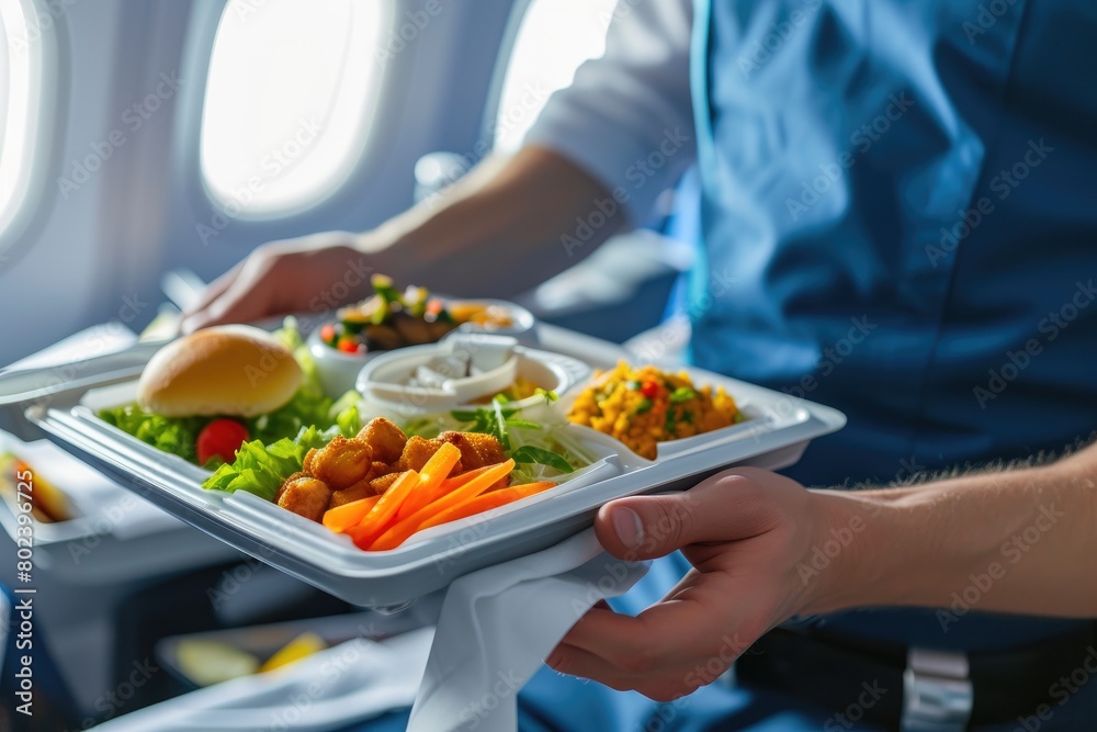 Airline Service: Tray Meal Delivery in Progress