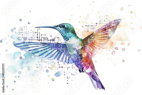 Beautiful watercolor painting of a hummingbird in flight. Perfect for nature lovers and bird enthusiasts