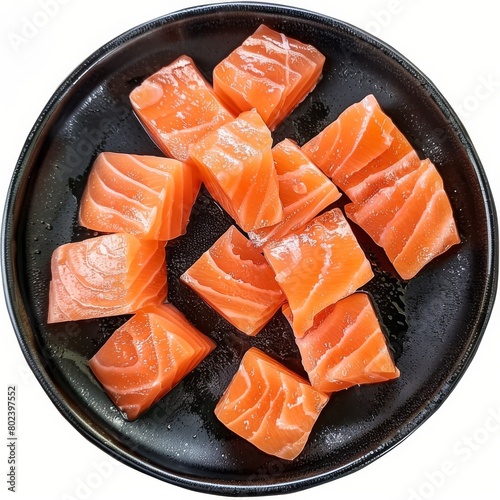 Teppan-Yaki, Hibachi Grill Ingredients Ready for Frying on Teppan, Raw Salmon Pieces for Teppanyaki photo