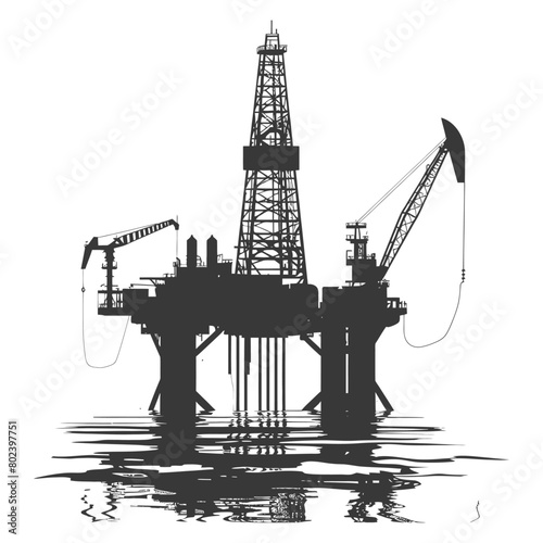 silhouette oil platform or oil derrick in the sea black color only