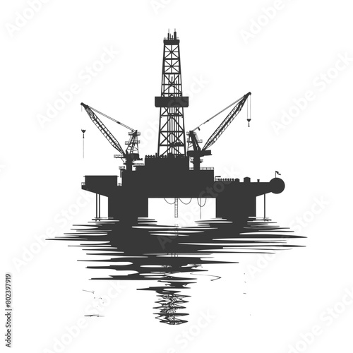 silhouette oil platform or oil derrick in the sea black color only