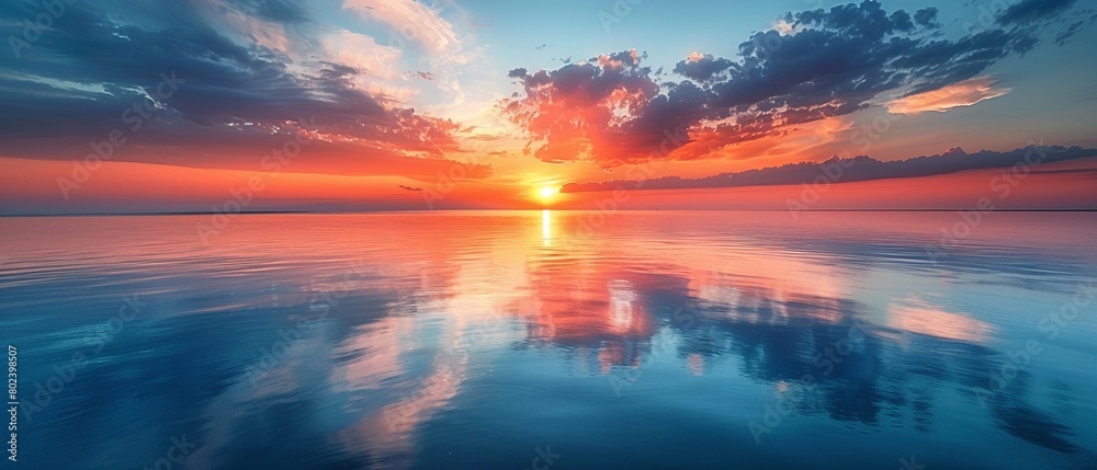 Fototapeta premium A serene sunset over a tranquil lake