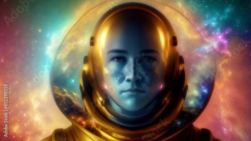 Wallpaper Mural A golden astronaut floats in the abyss of space, surrounded by a cosmic ocean of galaxies and nebulae forming unique constellations Torontodigital.ca