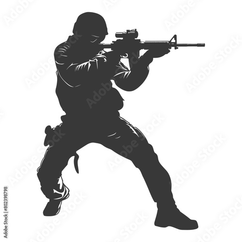 silhouette terrorist in action full body black color only