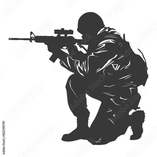 silhouette terrorist in action full body black color only