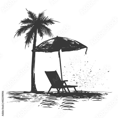 silhouette umbrella beach and beach chair full black color only