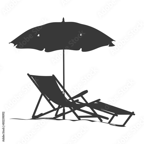 silhouette umbrella beach and beach chair full black color only