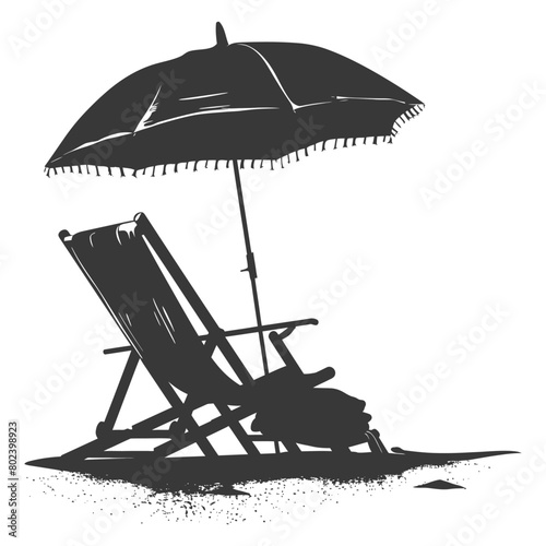 silhouette umbrella beach and beach chair full black color only