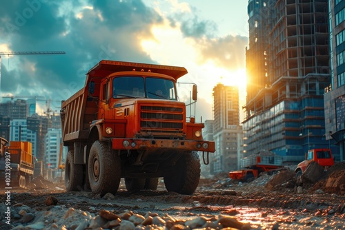 Titan of Industry: Mighty Construction Truck Amidst Azure Majesty © Andrii 