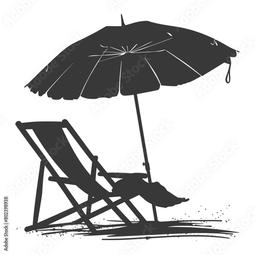 silhouette umbrella beach and beach chair full black color only