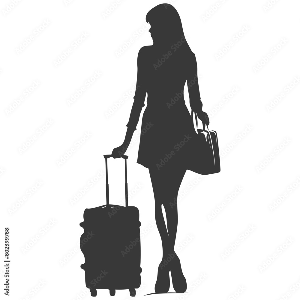 silhouette woman traveling with suitcase black color only silhouette woman traveling with suitcase black color only