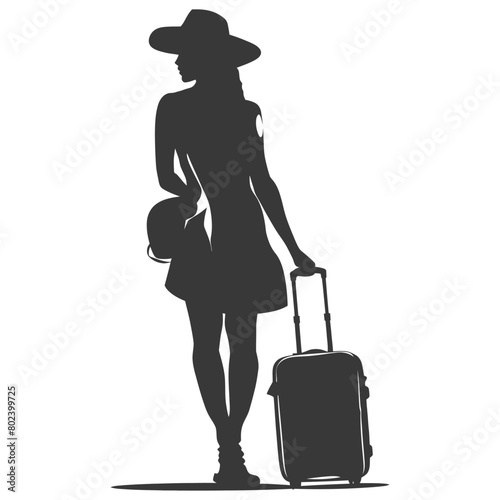 silhouette woman traveling with suitcase black color only