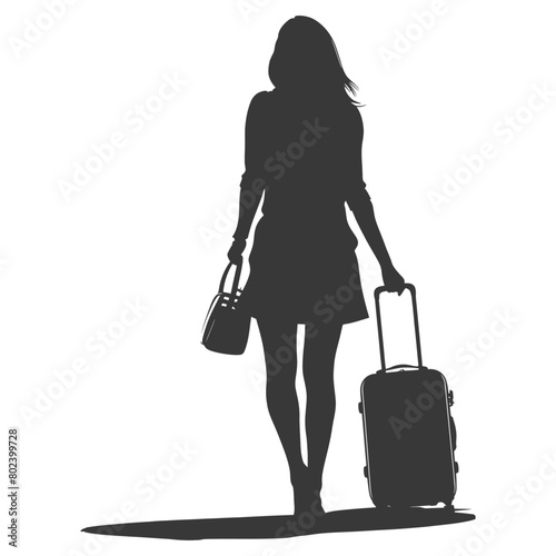 silhouette woman traveling with suitcase black color only