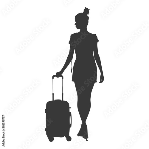 silhouette woman traveling with suitcase black color only