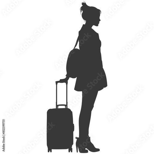 silhouette woman traveling with suitcase black color only