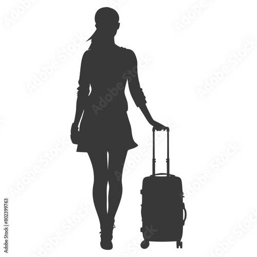 silhouette woman traveling with suitcase black color only