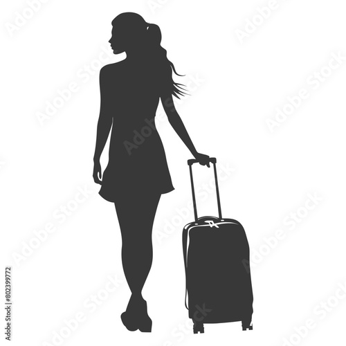 silhouette woman traveling with suitcase black color only