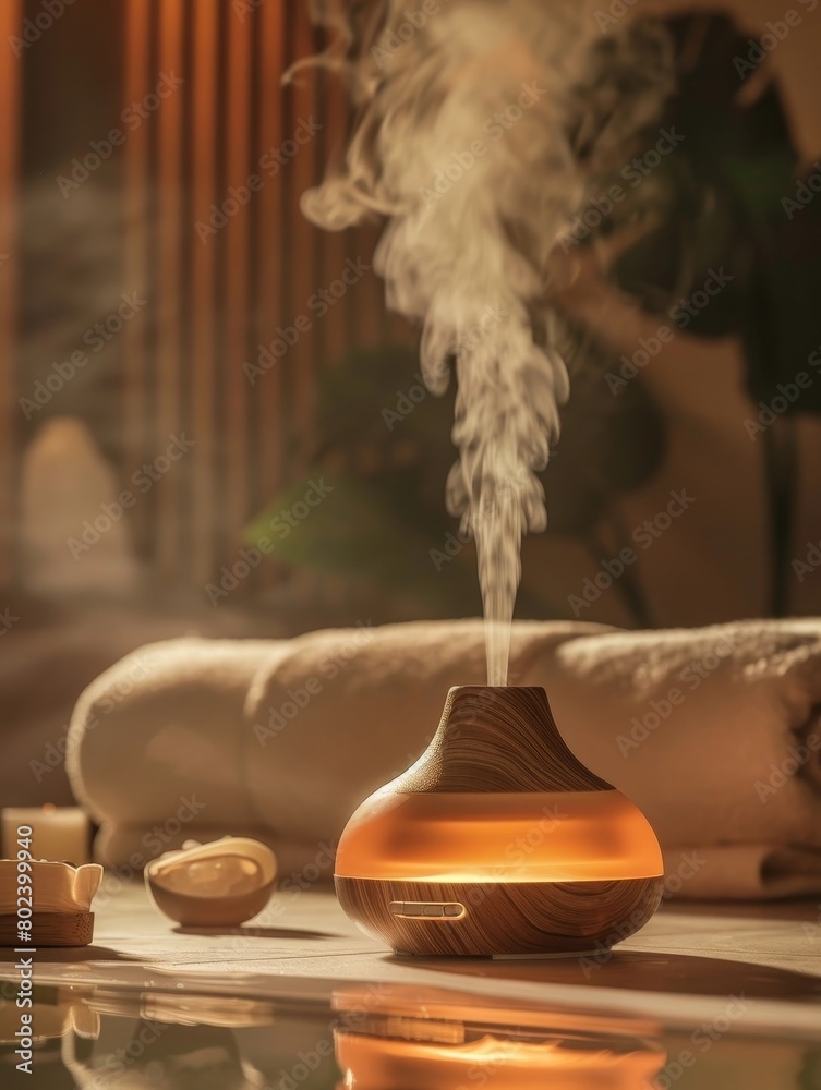 Soothing Aromatic Diffuser Casting Warm Light for Relaxing Spa Ambiance Soothing Aromatic Diffuser Casting Warm Light for Relaxing Spa Ambiance