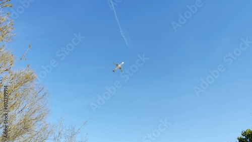 Video of an airplane flying over the Llobregat Delta to land or take off at Prat de Llobregat airport, Catalonia, Spain.
