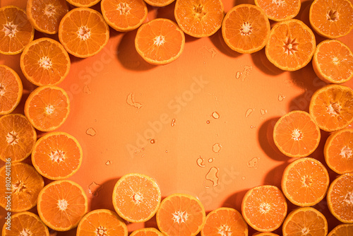 Close up of cut tangerine halves
