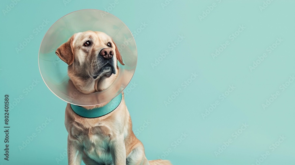 Regal Recovery with Room for Hope: Canine in Cone Collar Bathes in Soft Light (Surreal Studio Portrait)