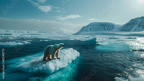 Majesty and Melancholy: A Polar Bear Amidst Ice and Arctic Twilight in Svalbard photo