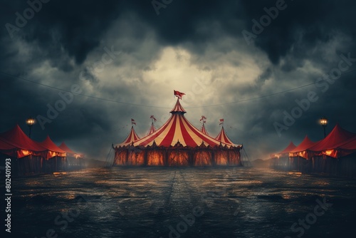 A circus tent is surrounded by several other tents