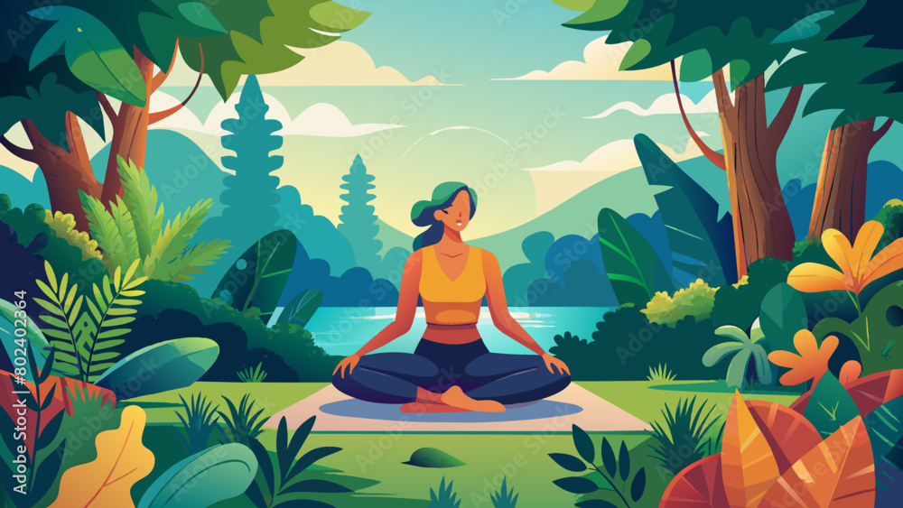 Serene Meditation in a Lush Forest Clearing at Sunset Serene Meditation in a Lush Forest Clearing at Sunset