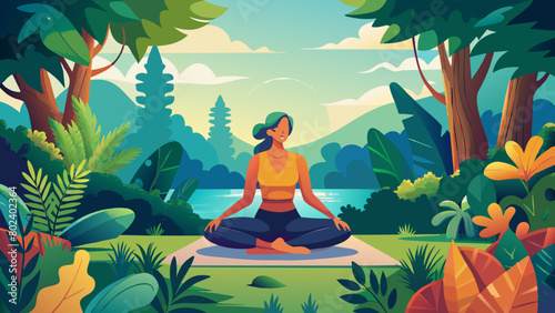Serene Meditation in a Lush Forest Clearing at Sunset